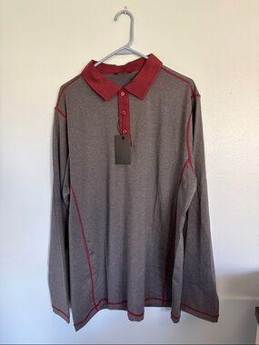 Long-Sleeve Polo with Red Trim in Gray